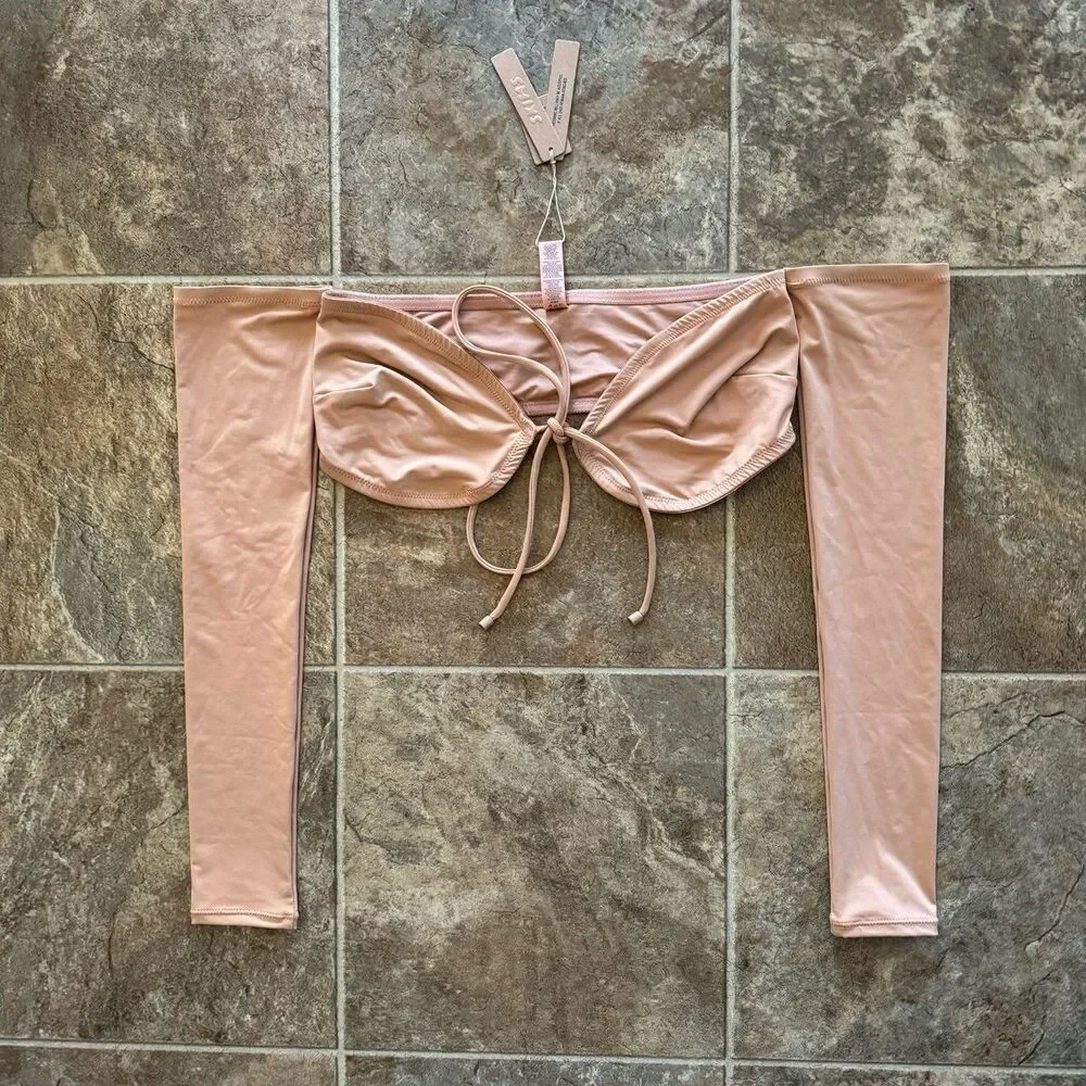 Skims Long Sleeve Bikini Top Ochre Size Medium